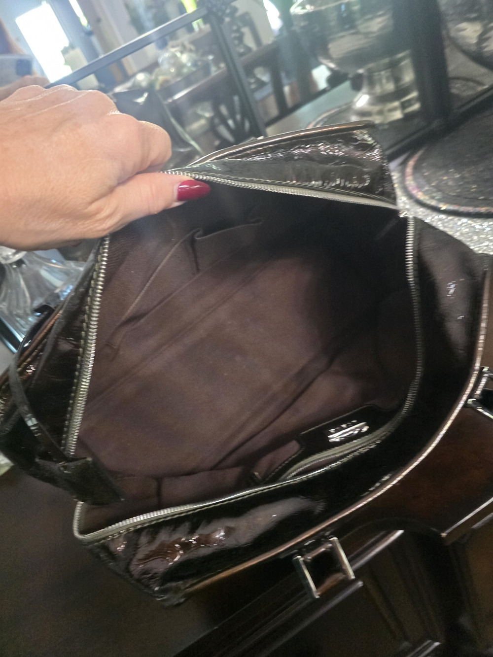 Loewe Patent Leather Top-Handle Satchel in Dark Brown - Picture 16 of 16